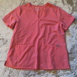 Figs 3 Pocket Scrub Top- Hot Coral